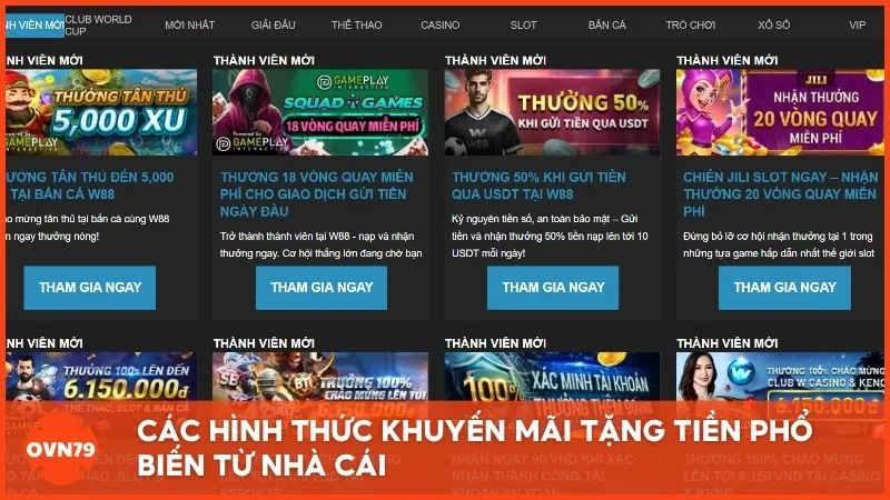 Các hình thức khuyến mãi tặng tiền phổ biến từ nhà cái