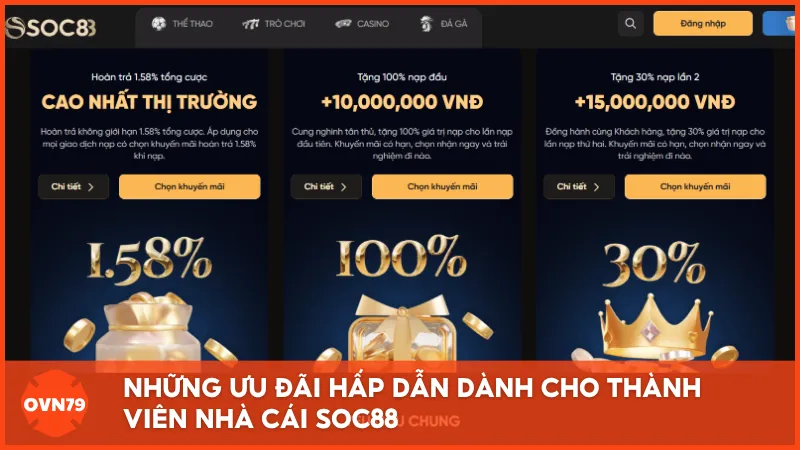 Những ưu đãi hấp dẫn dành cho thành viên nhà cái SOC88