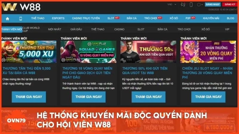 Hệ thống khuyến mãi độc quyền dành cho hội viên W88