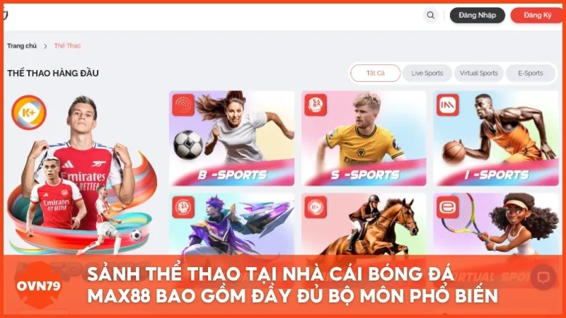 Sảnh thể thao tại nhà cái bóng đá MAX88 bao gồm đầy đủ bộ môn phổ biến