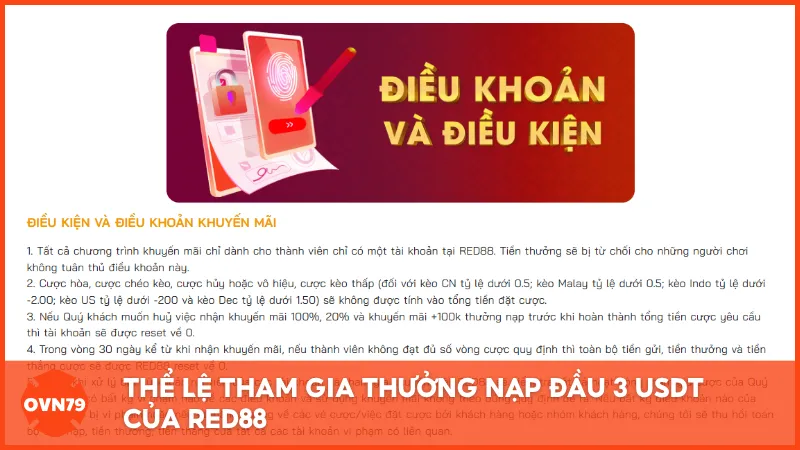 Thể lệ tham gia thưởng nạp đầu 3 USDT của RED88