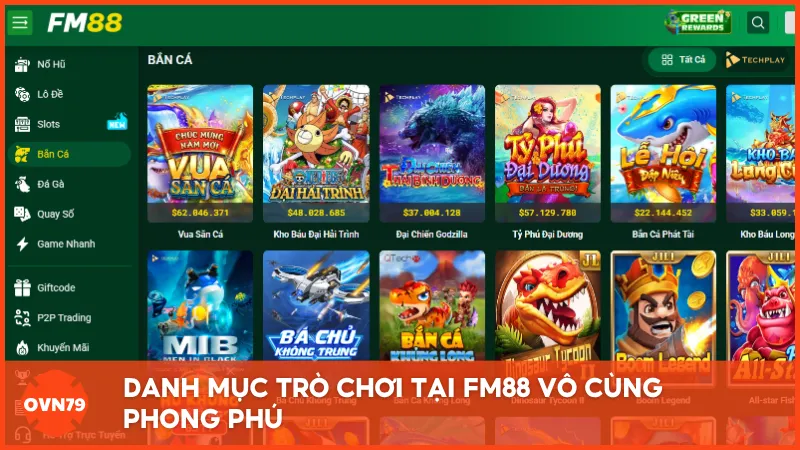 Danh mục trò chơi tại FM88 vô cùng phong phú