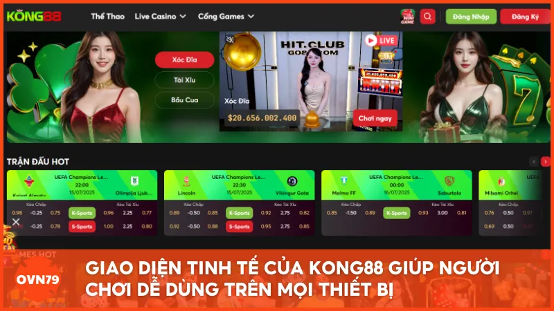 Giao diện tinh tế của KONG88 giúp người chơi dễ dùng trên mọi thiết bị