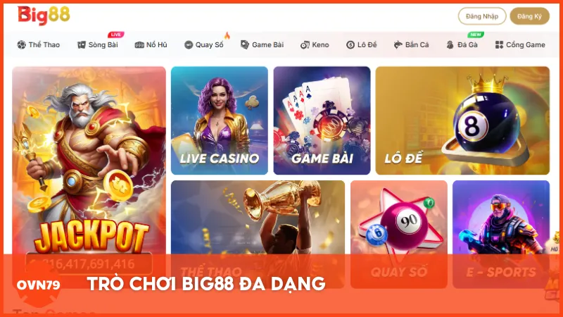 Trò chơi BIG88 đa dạng có thể đáp ứng nhu cầu người chơi đầy đủ