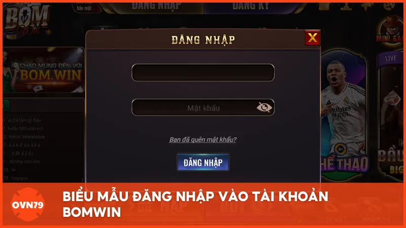 Biểu mẫu đăng nhập vào tài khoản BOMWIN dành cho thành viên