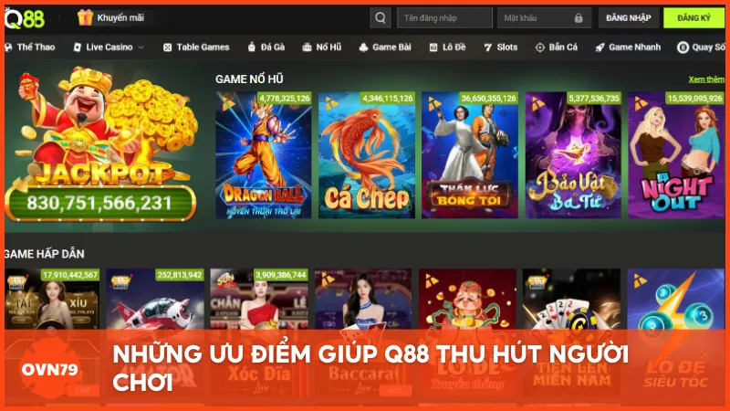 Q88 sở hữu nhiều ưu điểm giúp thu hút đông đảo người chơi Việt