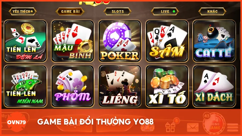 Game bài đổi thưởng là sảnh chơi đa dạng và cực hấp dẫn của Yo88