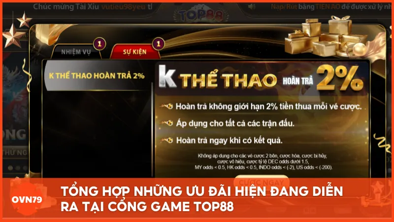 Tổng hợp những ưu đãi hiện đang diễn ra tại cổng game Top88