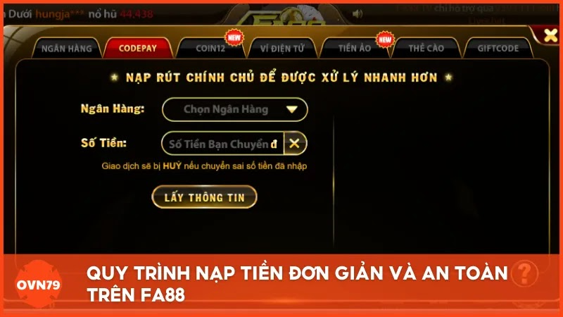 Quy trình nạp tiền đơn giản và an toàn trên Fa88 dành cho thành viên