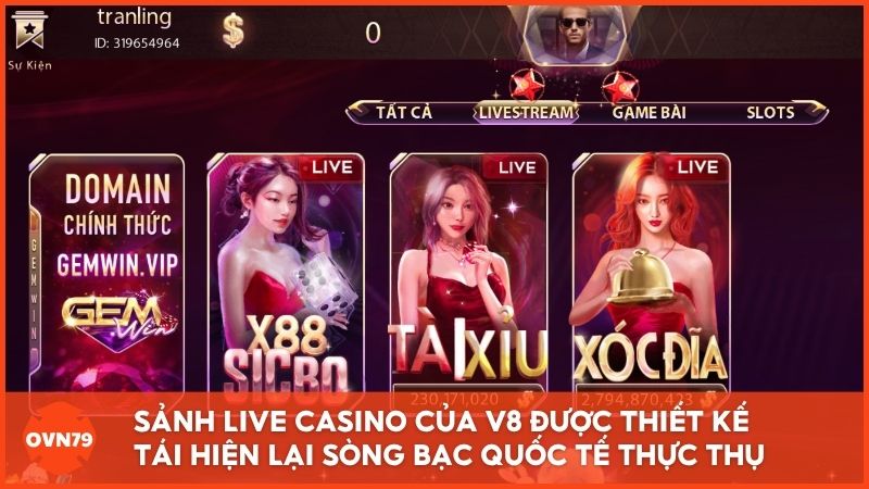Sảnh Live Casino V8club: Tái hiện không khí sòng bạc quốc tế chân thực